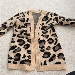 Moth Beige and Black Leopard Open-Front Cardigan
